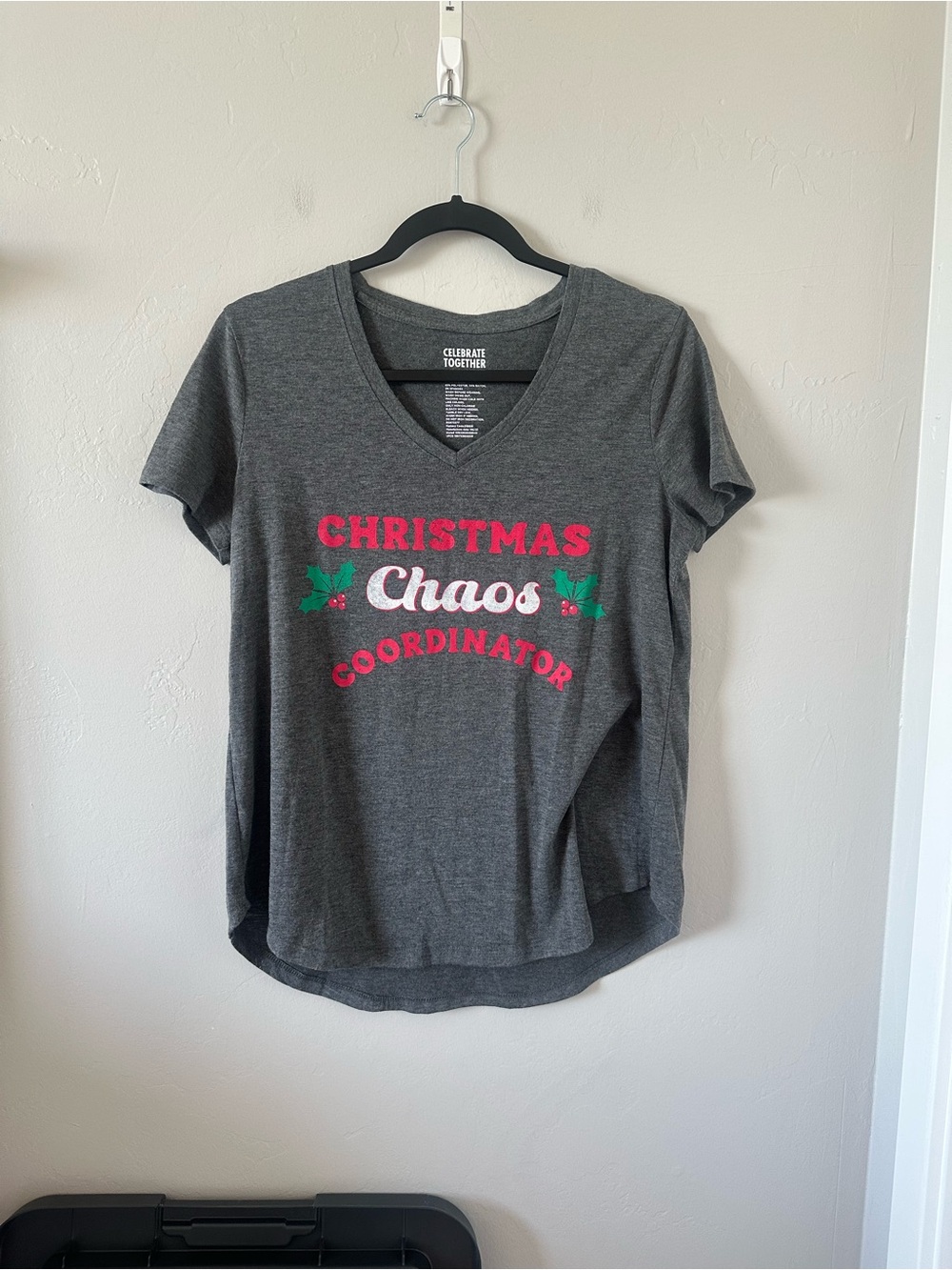 Celebrate Together Women's Gray V-Neck 'Christmas Chaos Coordinator' Tee
